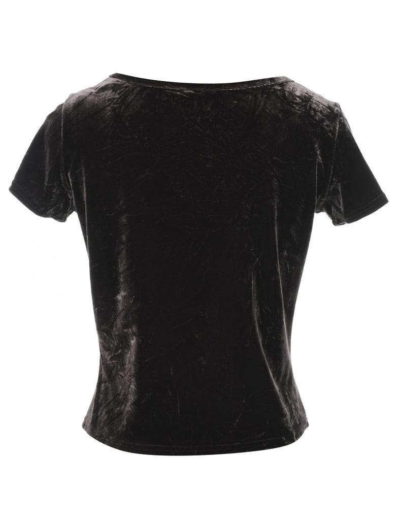 Dark Brown Embroidered Velvet Evening Top - S