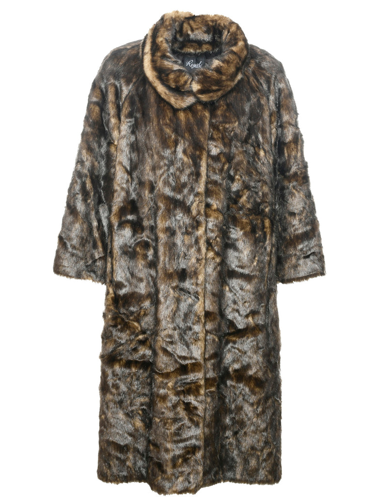 Dark Brown Faux Fur Coat - XL