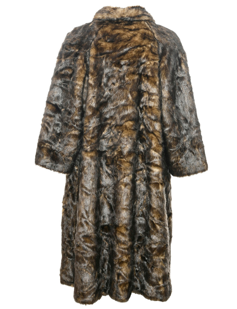 Dark Brown Faux Fur Coat - XL