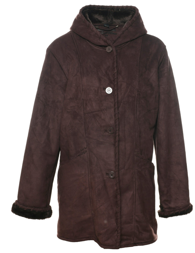 Dark Brown Faux Shearling Suede Jacket - L