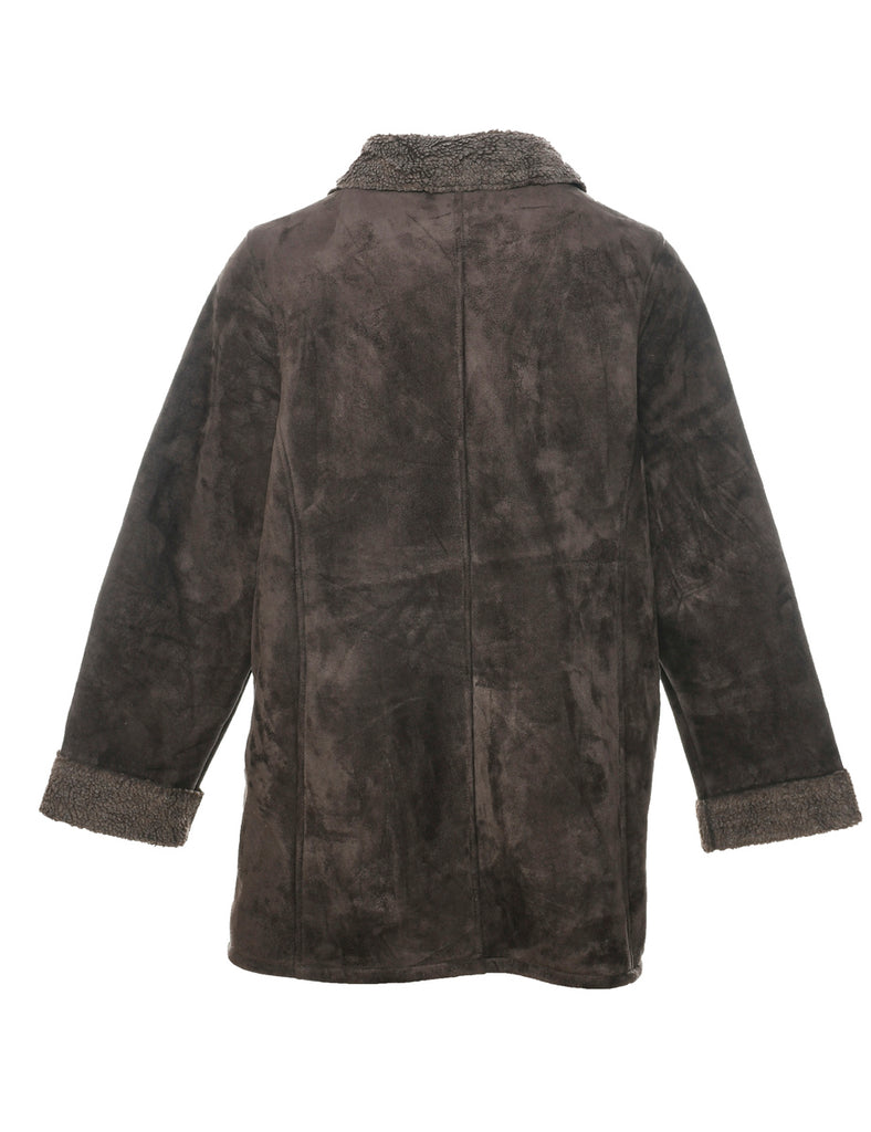 Dark Brown Faux Shearling Suede Jacket - M