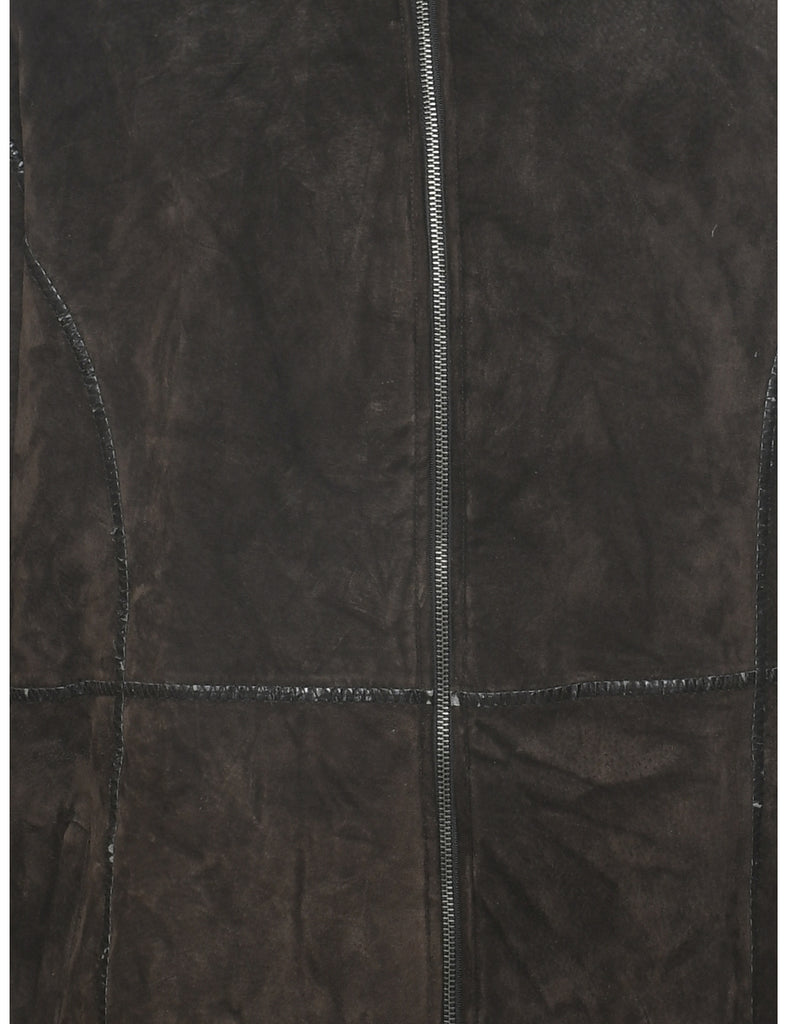 Dark Brown Faux Shearling Suede Jacket - XL