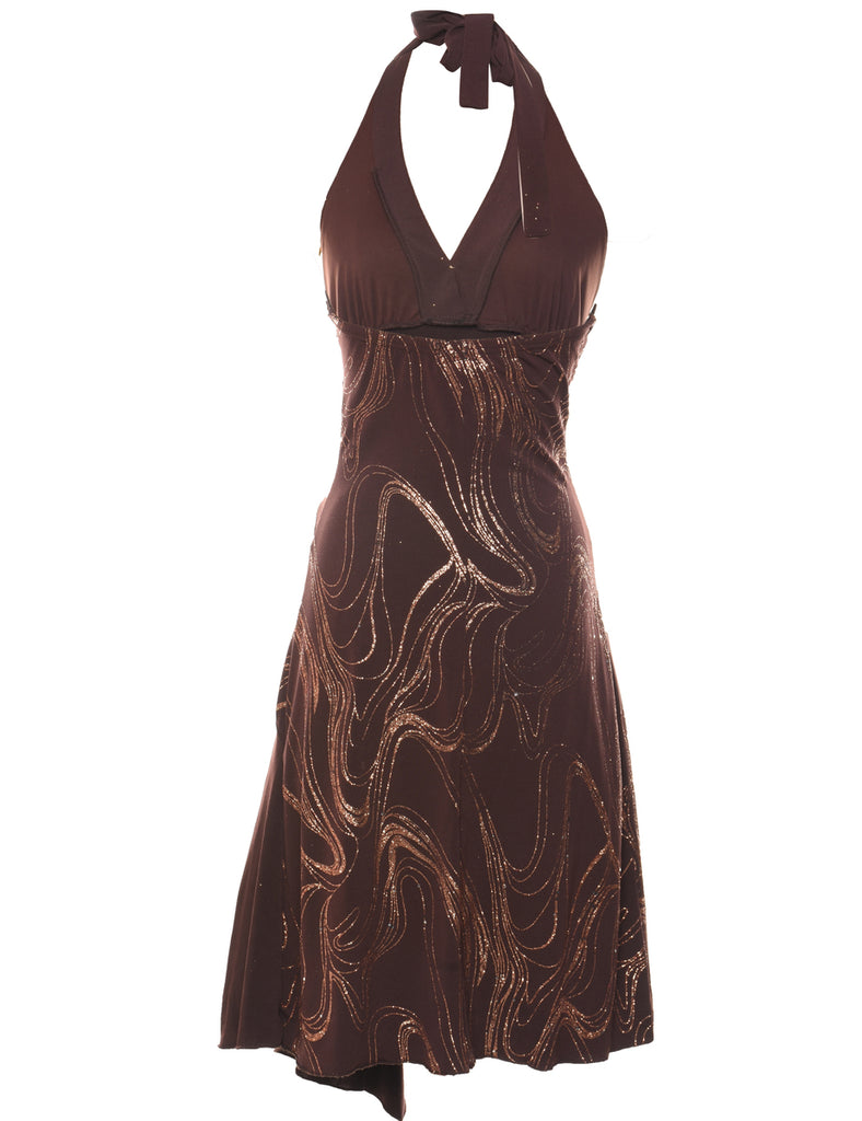 Dark Brown & Gold Y2K Evening Dress - S