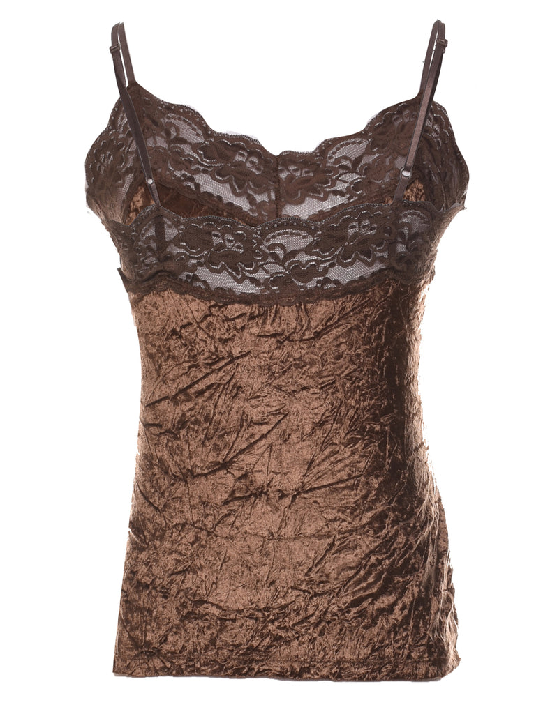 Dark Brown Lace Trim 1990s Camisole - XS