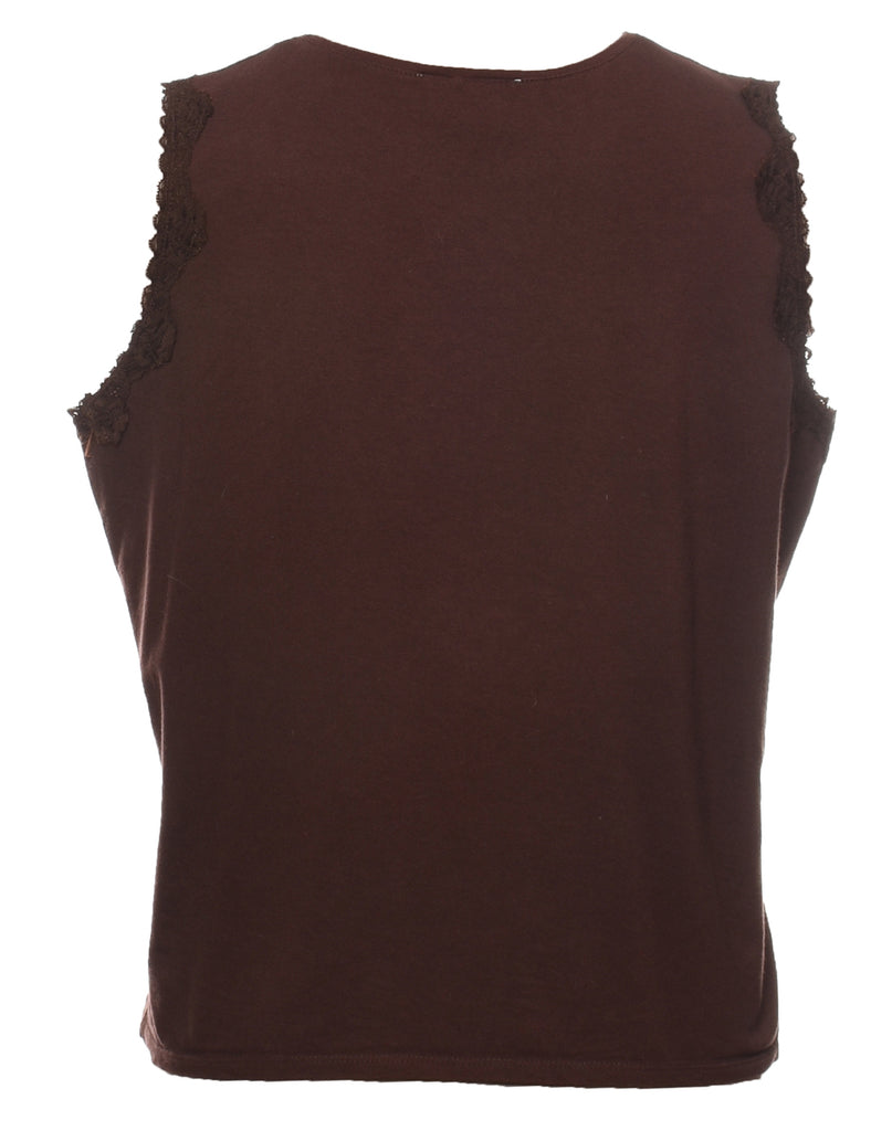 Dark Brown Lace Trim Cropped Vest - L