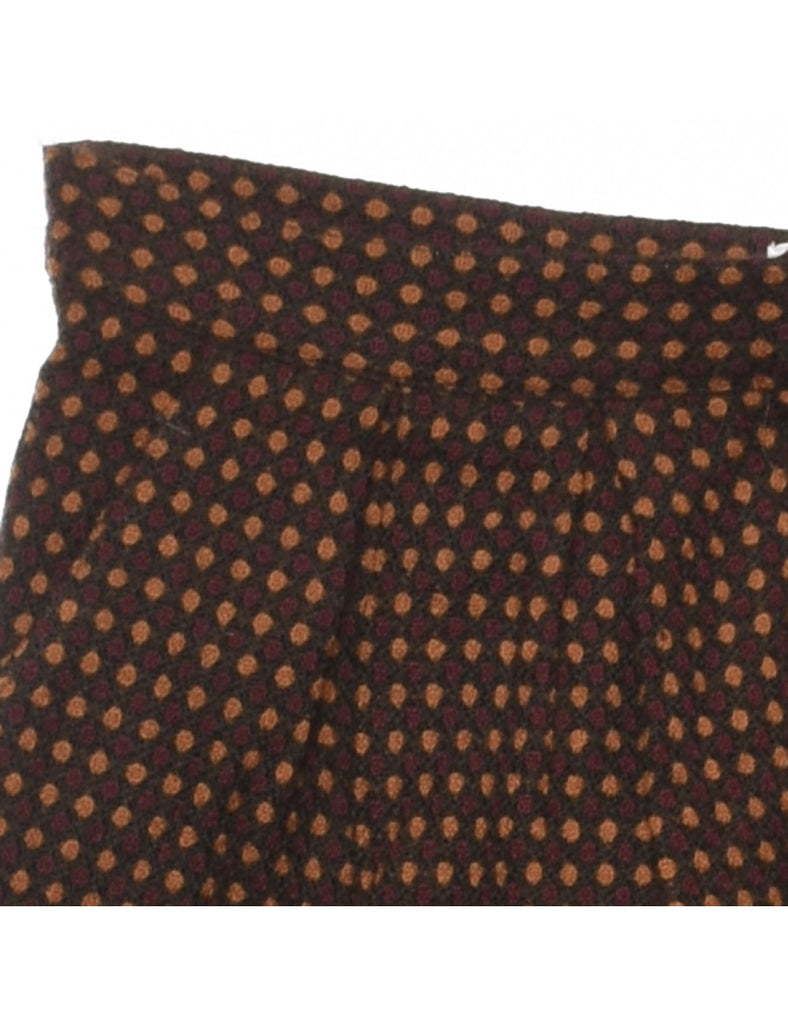 Dark Brown & Orange Spot Pattern Tapered Trousers - W26 L28