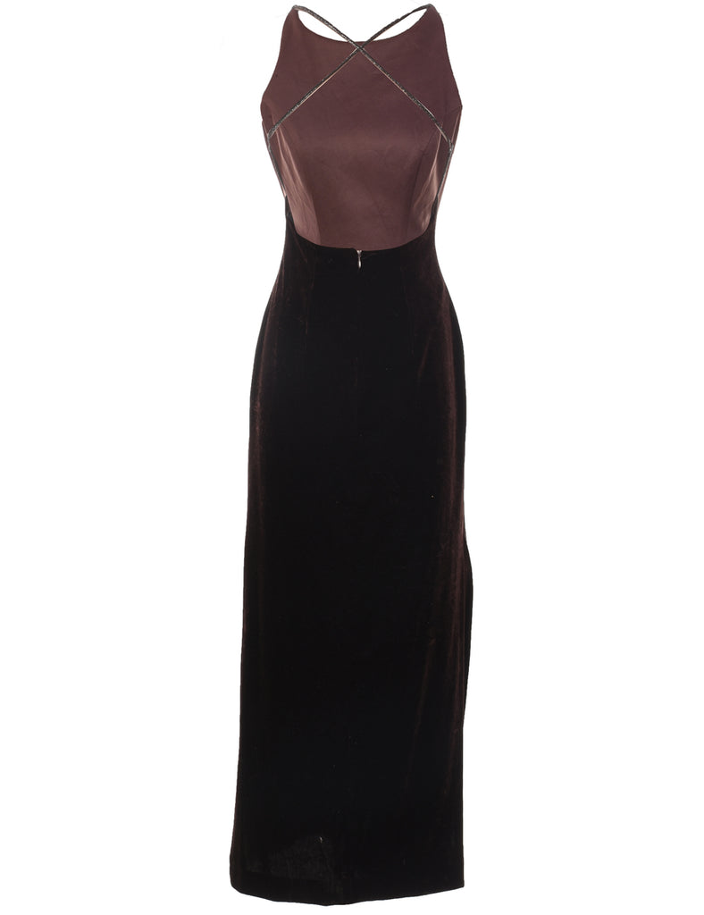 Dark Brown Sparkly Corset Back Evening Dress - S