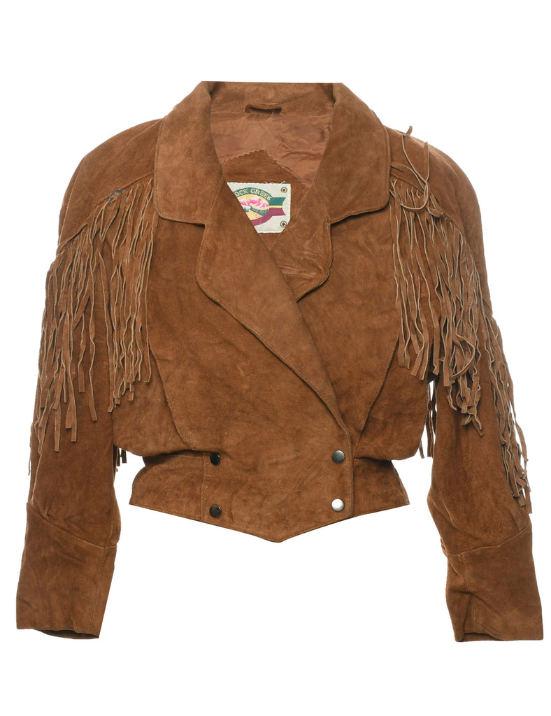 Dark Brown Suede Fringed Jacket - S