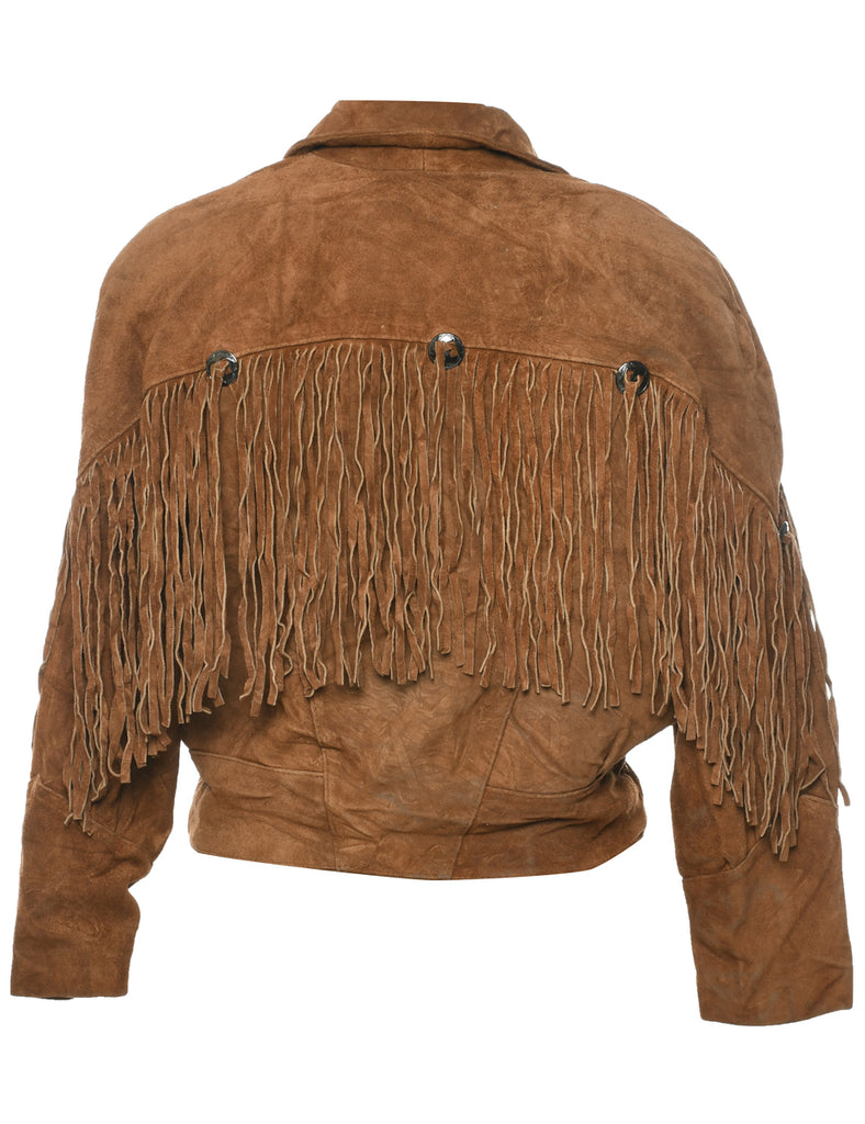 Dark Brown Suede Fringed Jacket - S