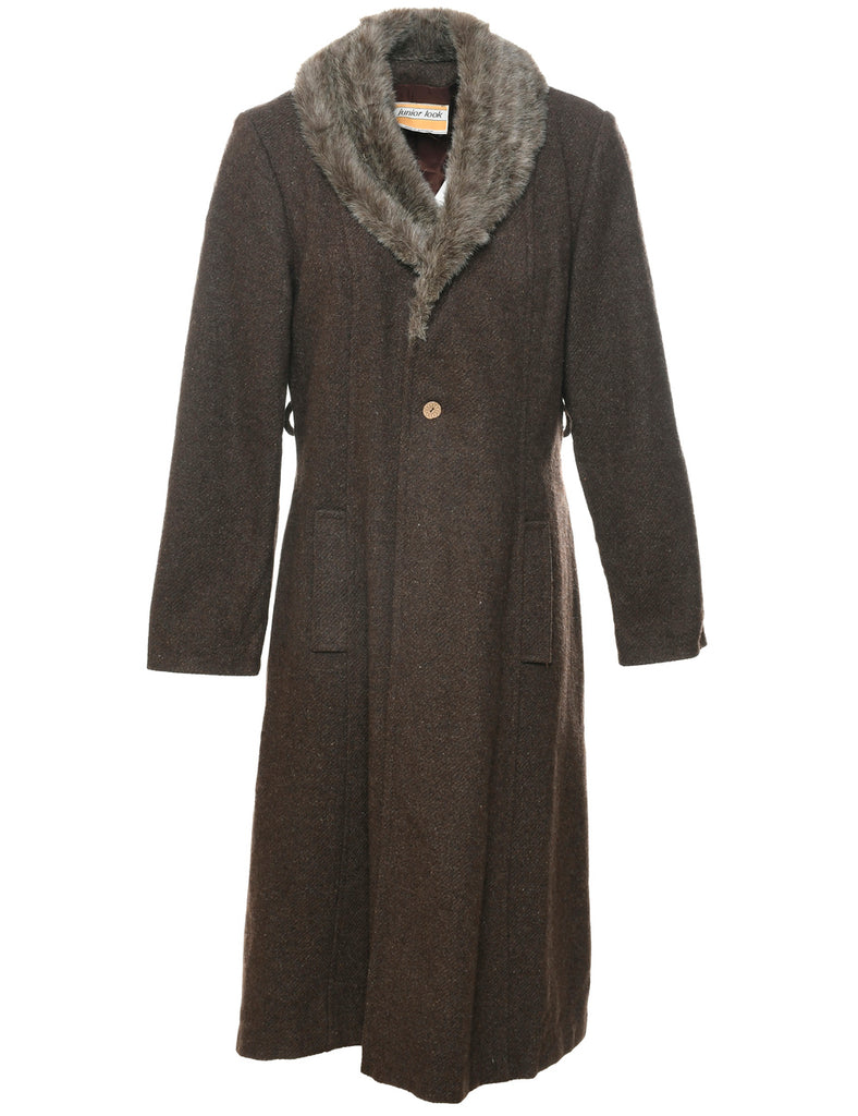 Dark Brown Wool Coat - M