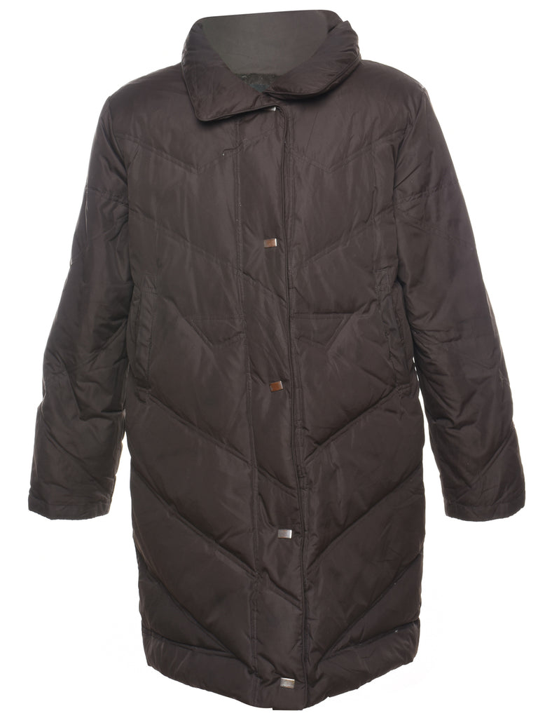 Dark Brown Zip-Front Puffer Jacket - L