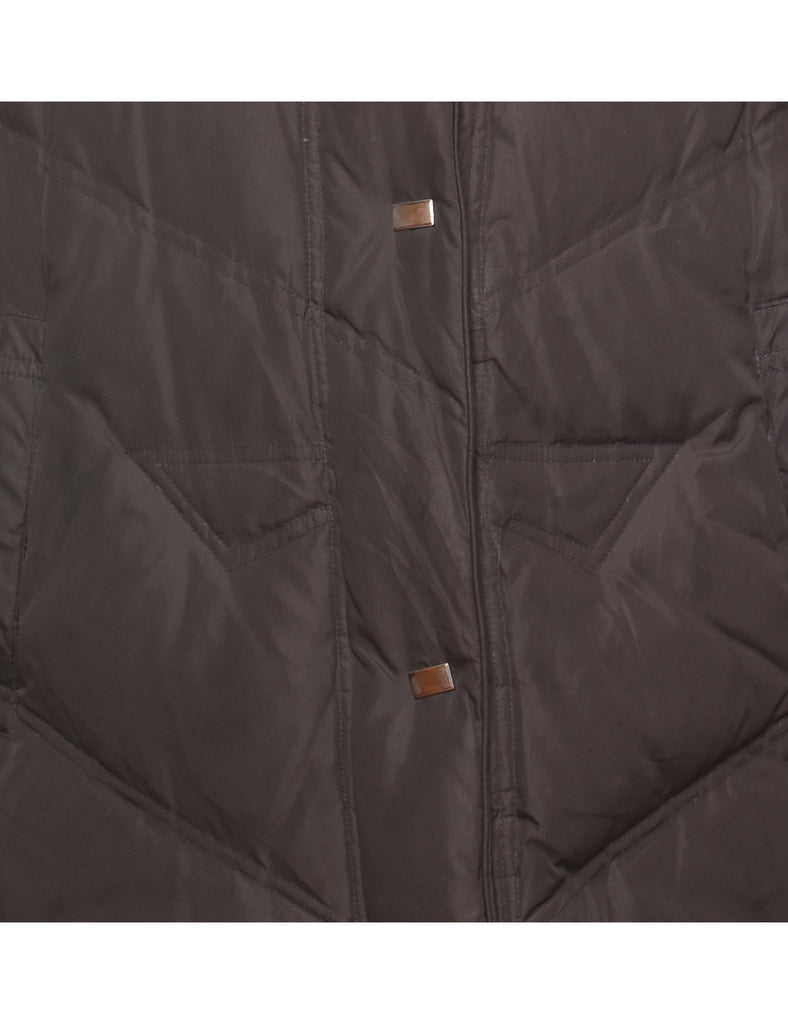 Dark Brown Zip-Front Puffer Jacket - L