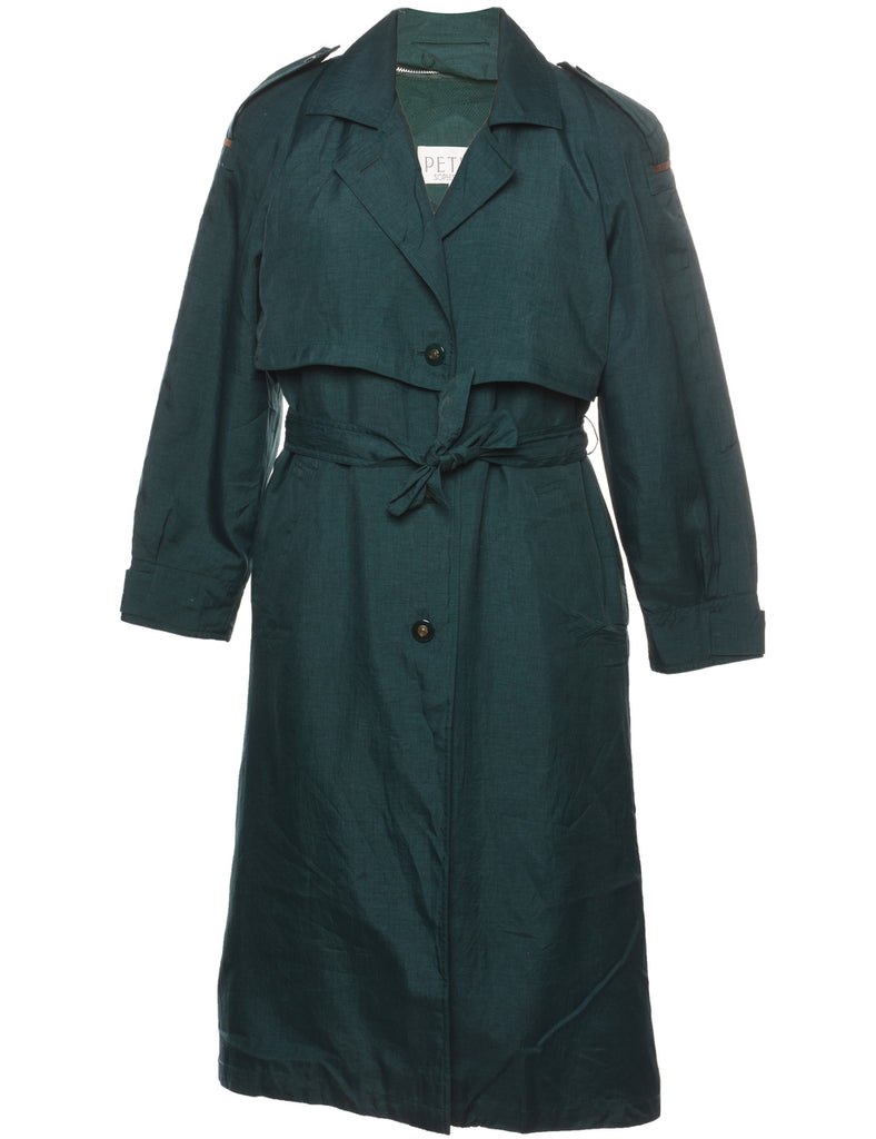 Dark Green Belt Fasten Trench Coat - M