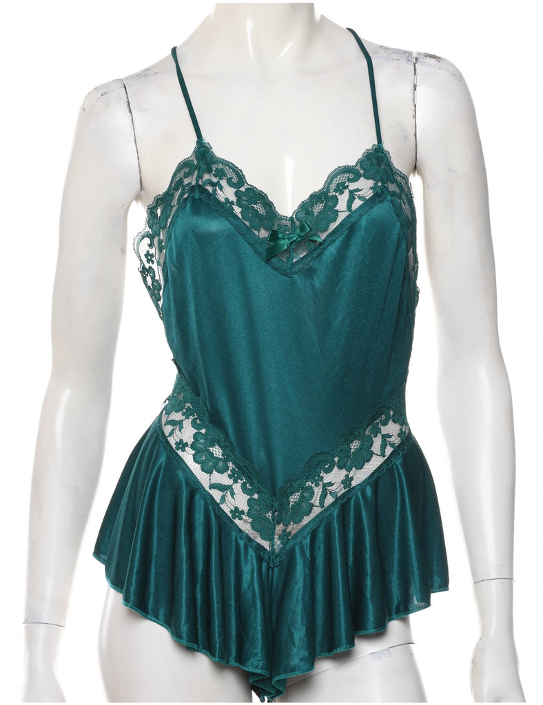 Dark Green Ruffled Lace Bodysuit - S