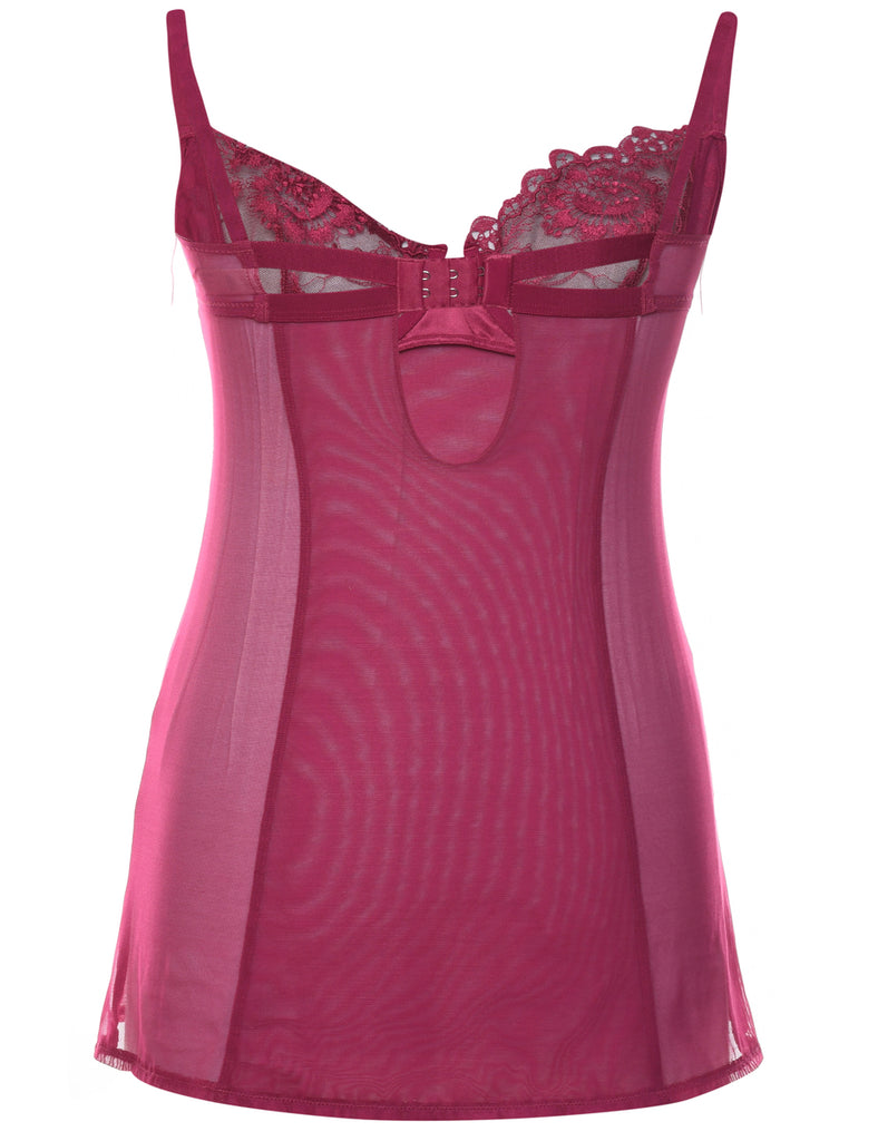 Dark Pink Sheer & Lace Fitted Babydoll - M