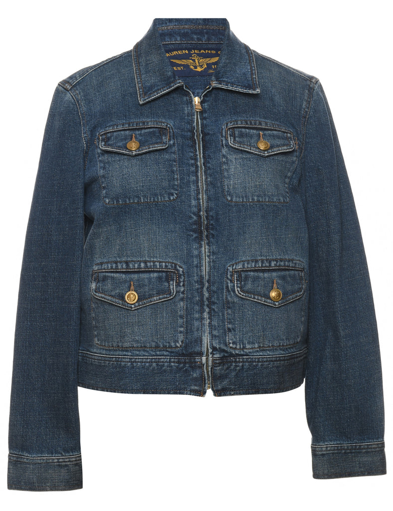 Dark Wash 1990s Zip-Front Denim Jacket - L