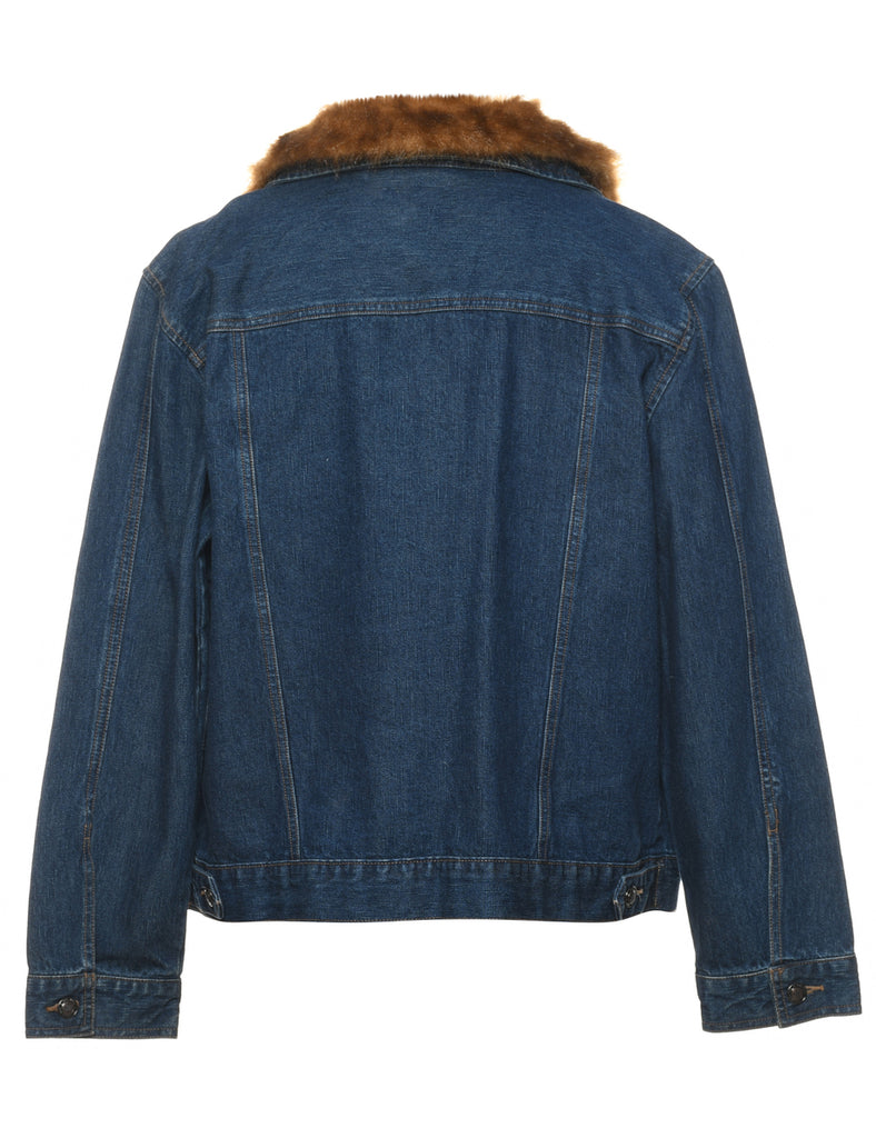 Dark Wash Faux Fur Collar Y2K Denim Jacket - L