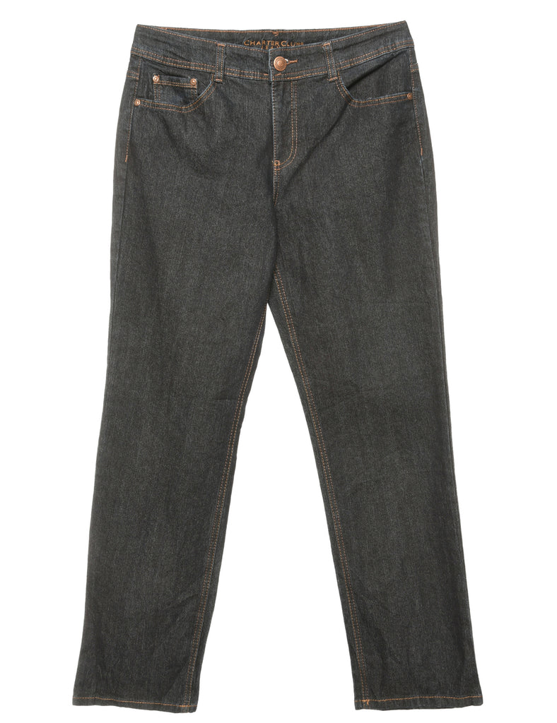 Dark Wash Zip Front Straight Fit Jeans - W32 L30