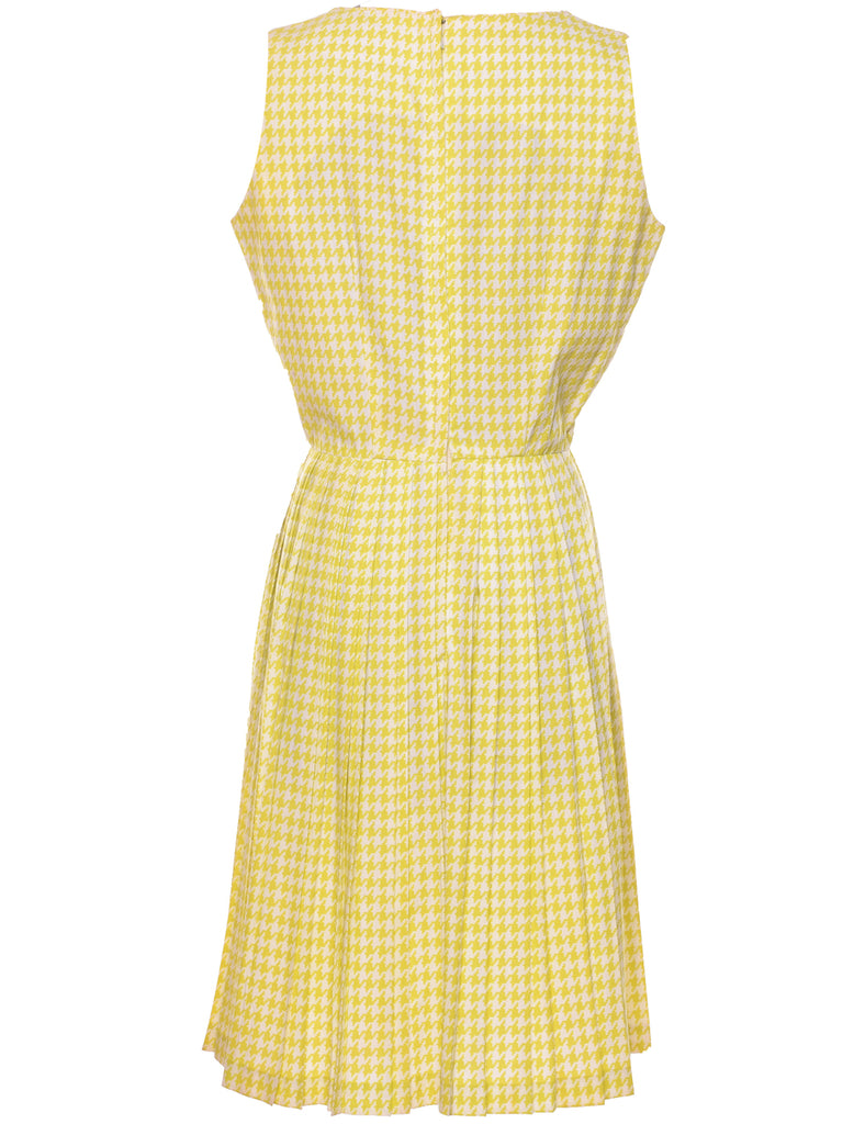 Dogtooth Design Yellow & White 1950s Midi Dress - M