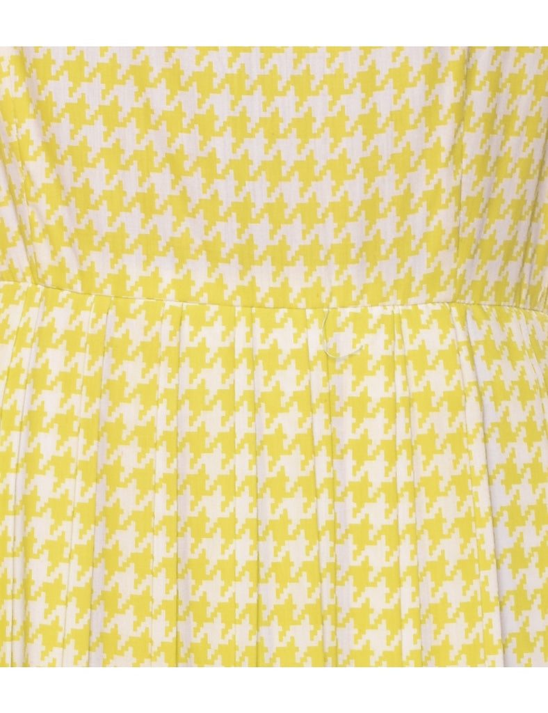 Dogtooth Design Yellow & White 1950s Midi Dress - M