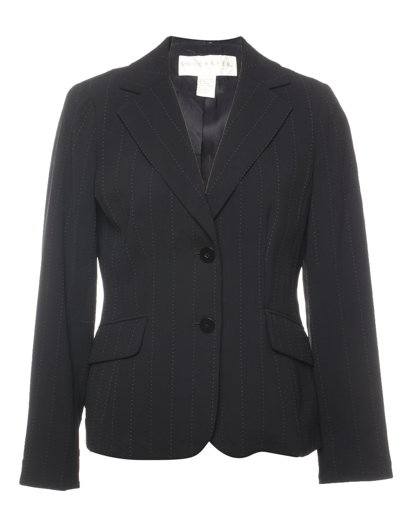 Doncaster Black Classic Pinstriped Blazer - M