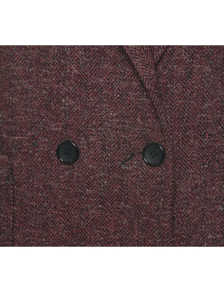 Double Breasted Maroon Wool Coat - L