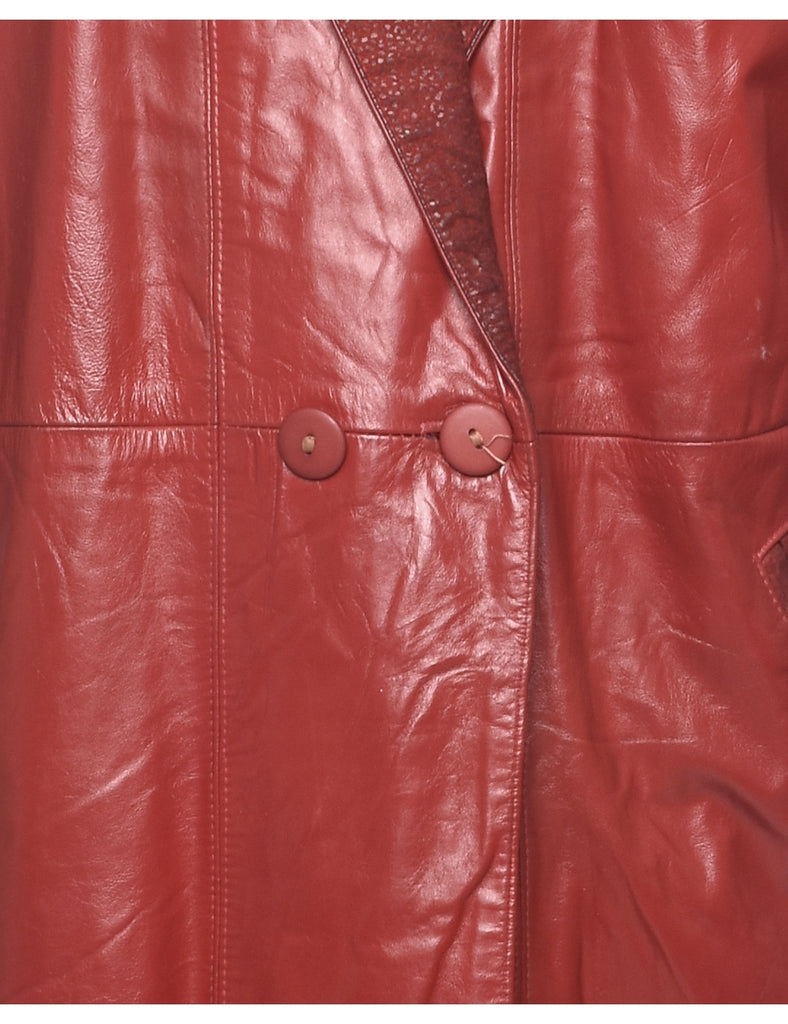 Double Breasted Red 1980s Leather Jacket - L