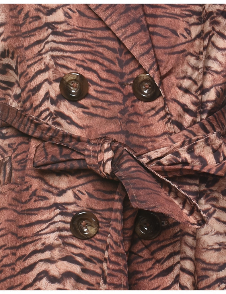 Double-Breasted Tiger Print Trench Coat - L