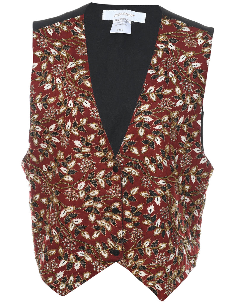 Ellen Ashley Leafy Print Waistcoat - L