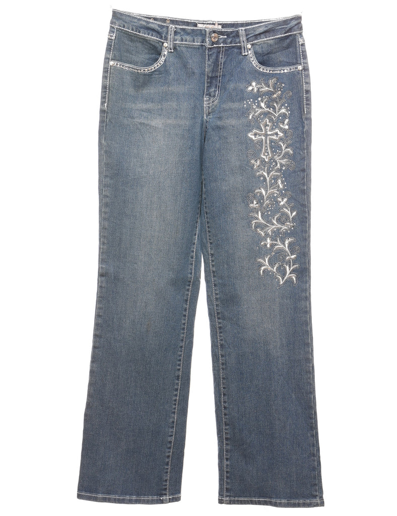 Embellished Cross Design 1990s Straight-Fit Jeans - W28 L31