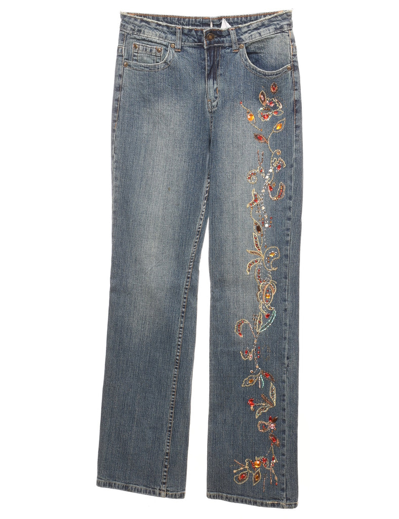 Embellished Faded Wash Y2K Straight-Fit Jeans - W29 L30