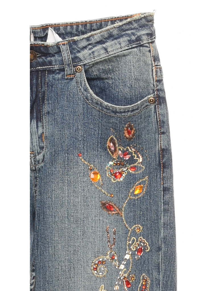 Embellished Faded Wash Y2K Straight-Fit Jeans - W29 L30