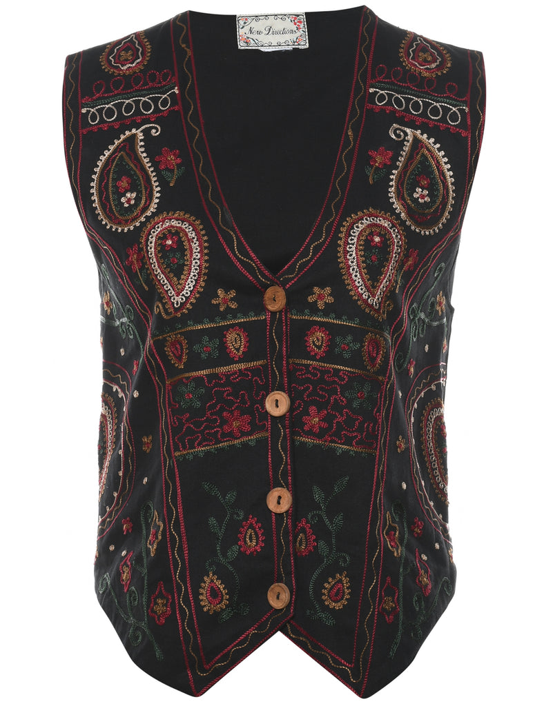 Embroidered Black Waistcoat - M