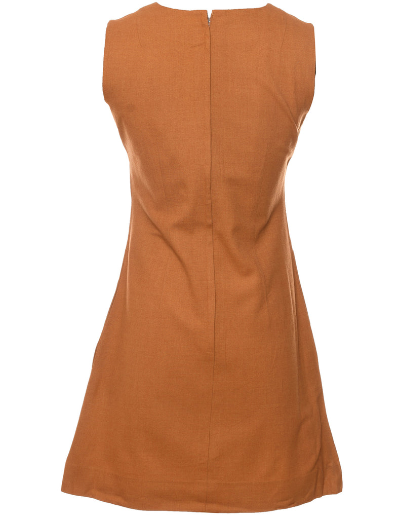 Embroidered Brown 1960s Mini Dress - XS