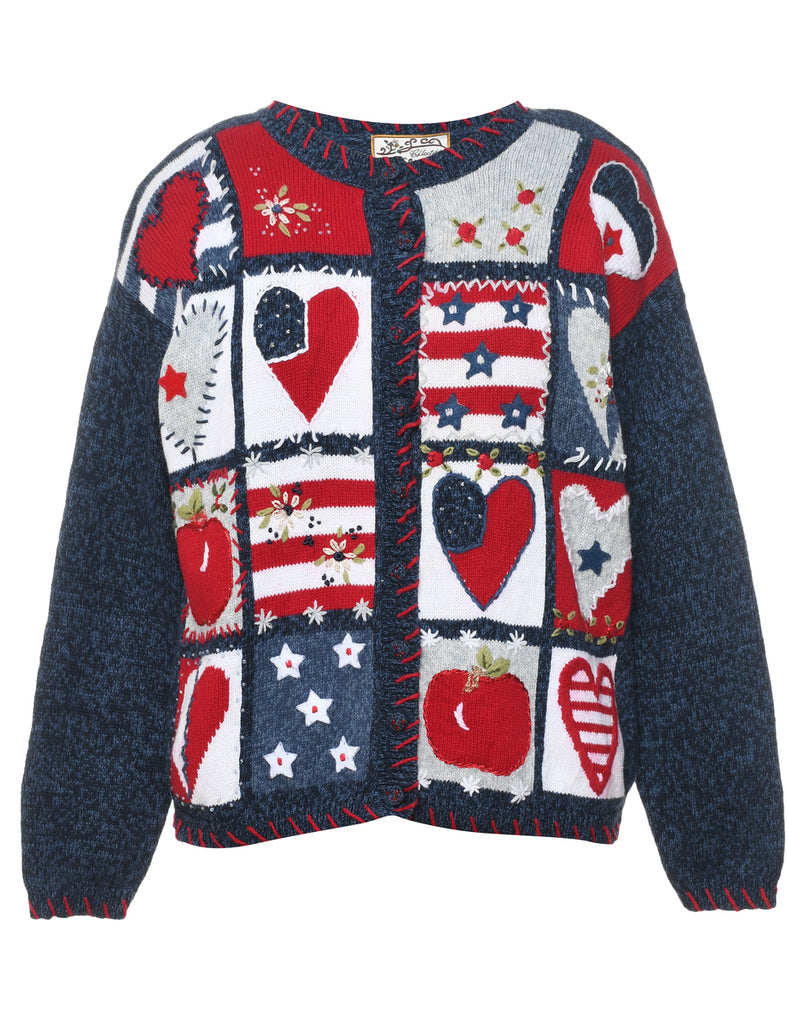 Embroidered Christmas Cardigan - XL