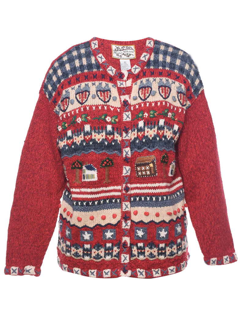 Embroidered Christmas Cardigan - XL