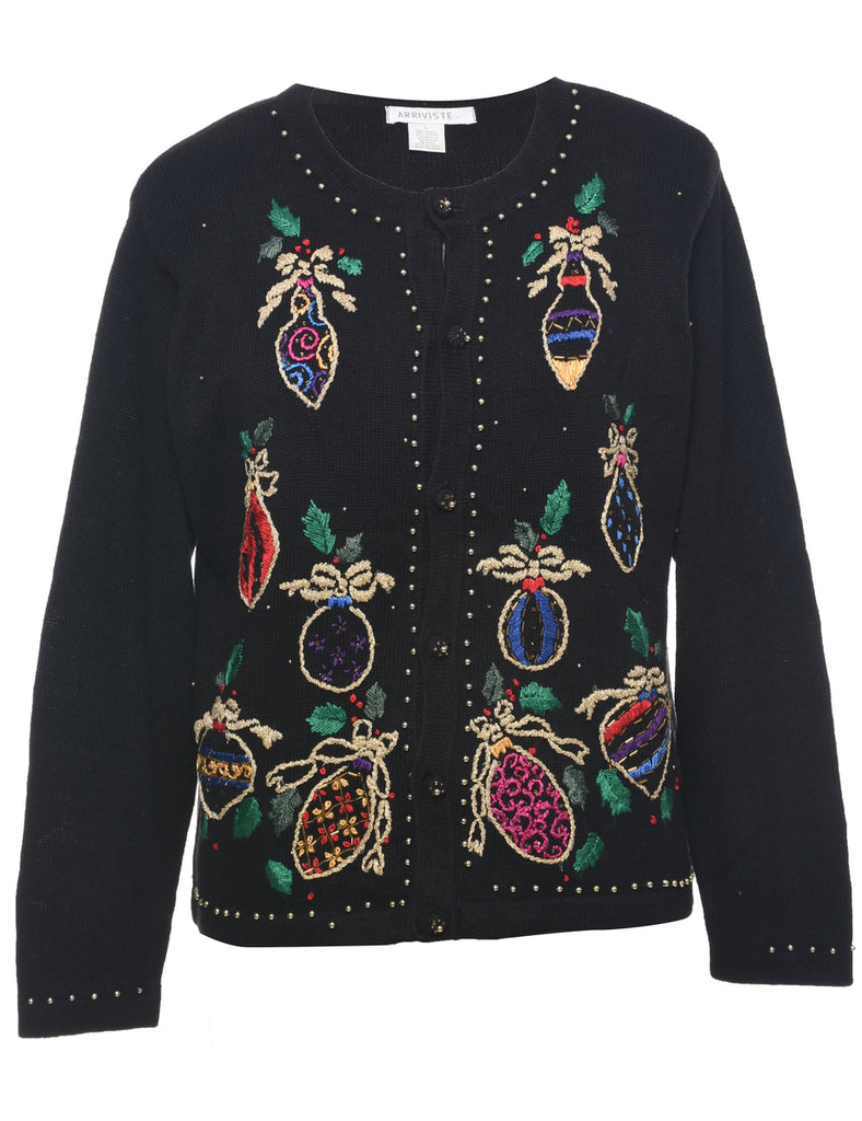 Embroidered Christmas Cardigan - L