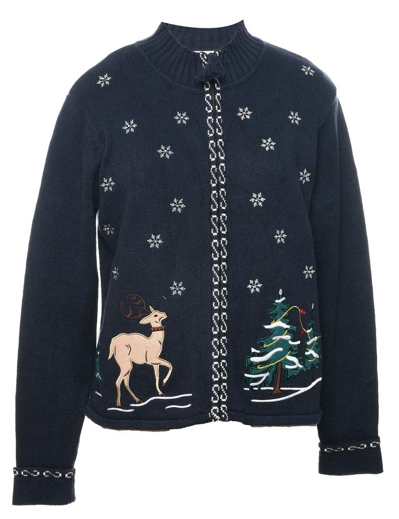 Embroidered Christmas Cardigan - L