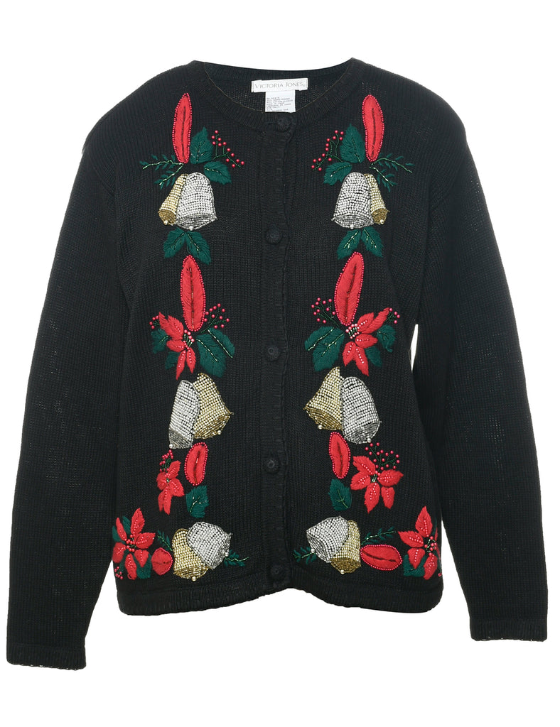 Embroidered Christmas Cardigan - L