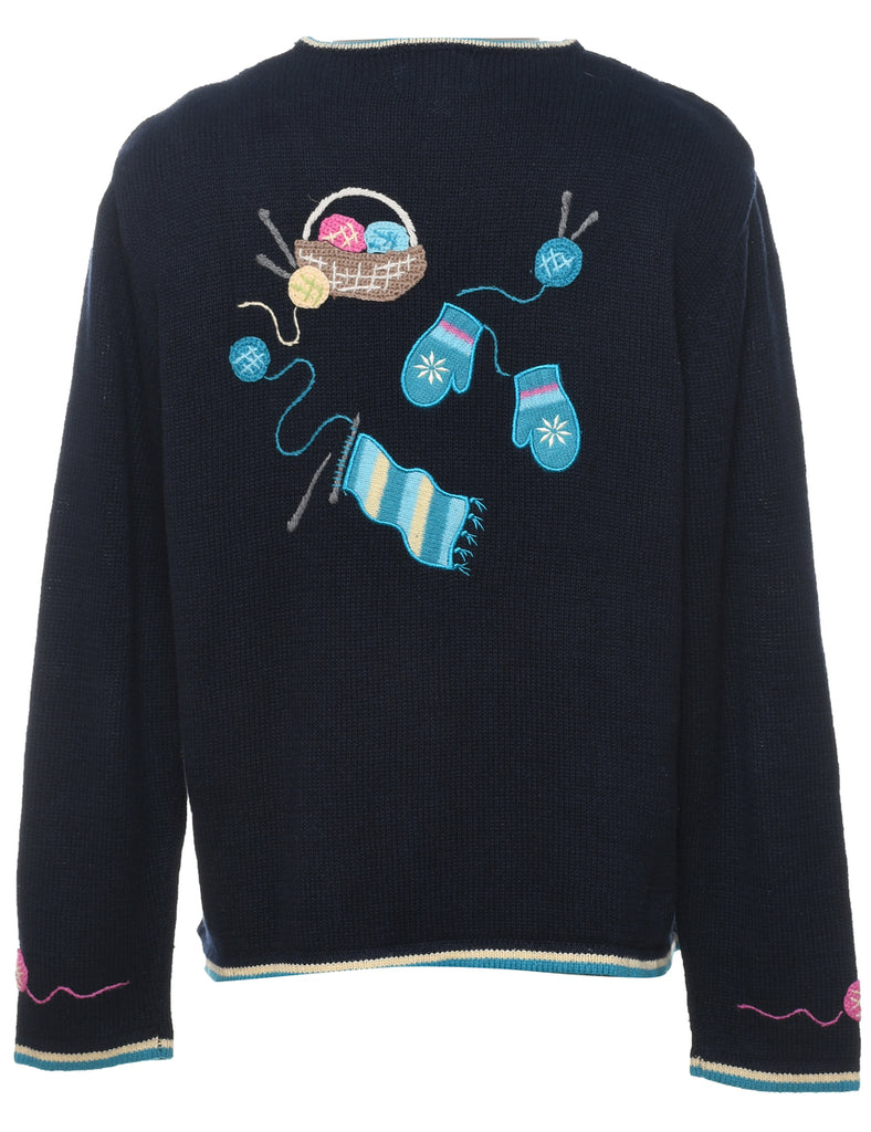 Embroidered Christmas Cardigan - L