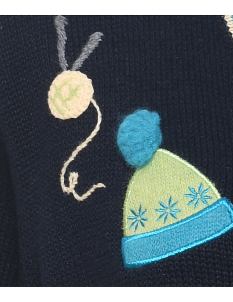 Embroidered Christmas Cardigan - L