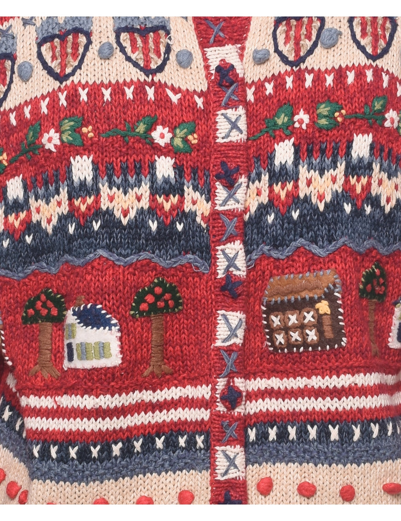 Embroidered Christmas Cardigan - XL