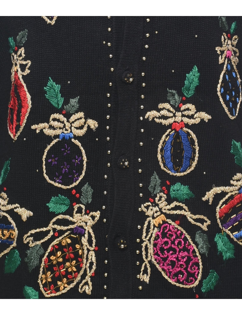 Embroidered Christmas Cardigan - L