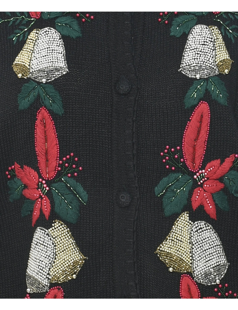 Embroidered Christmas Cardigan - L