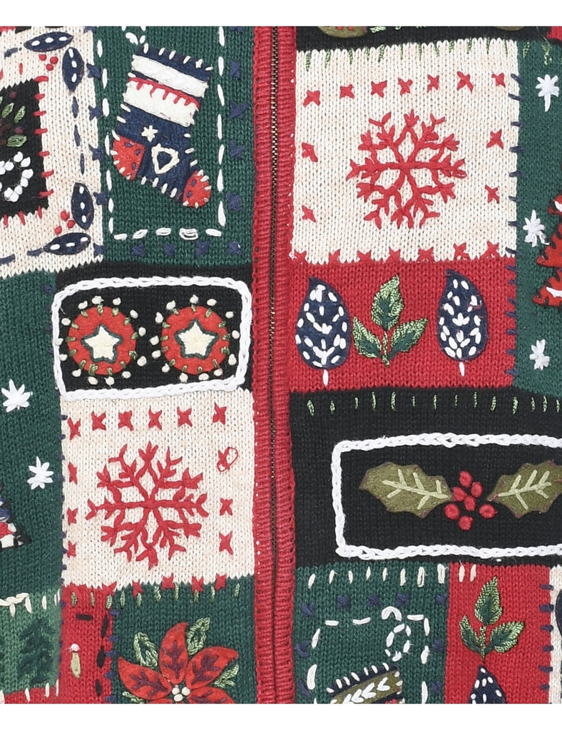 Embroidered Christmas Cardigan - M