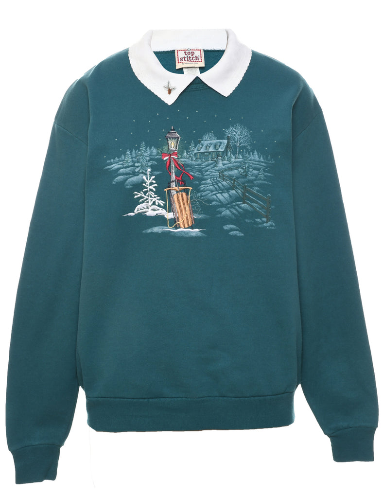 Embroidered Christmas Sweatshirt - M