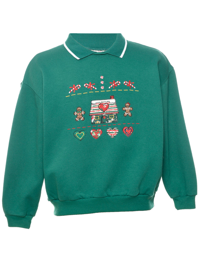 Embroidered Christmas Sweatshirt - M