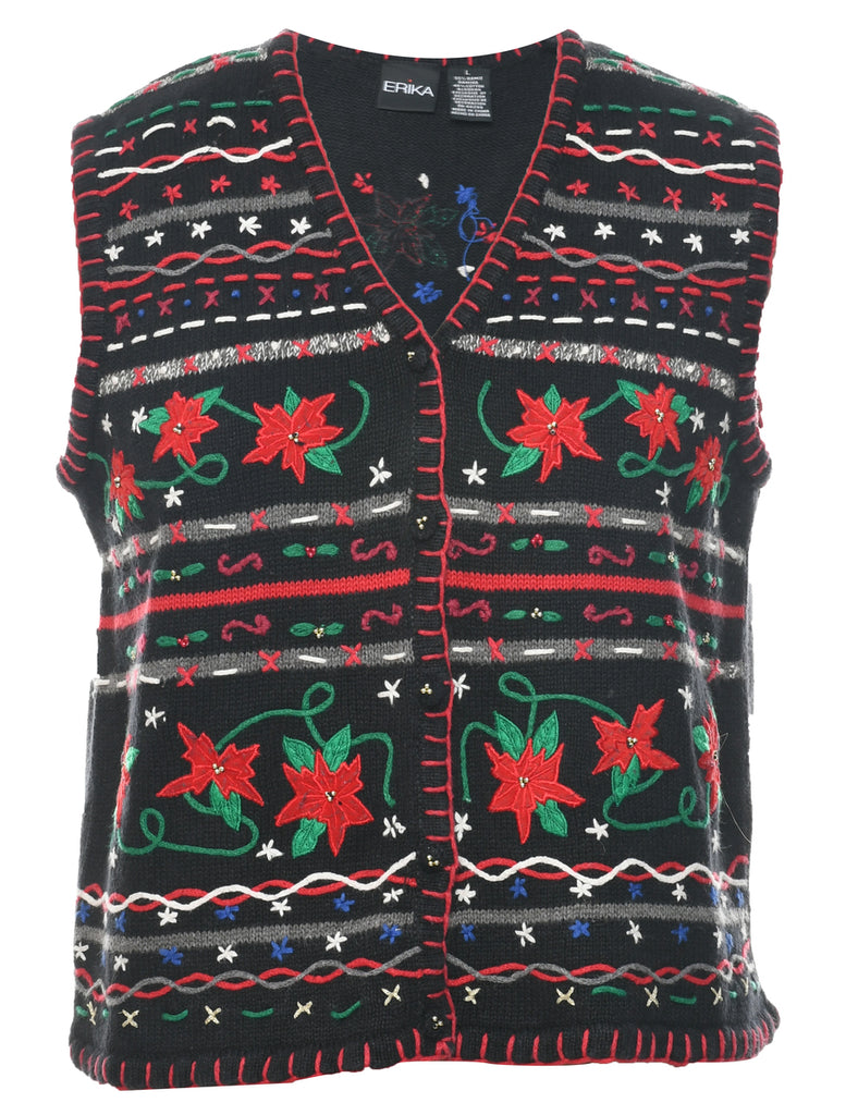 Embroidered Christmas Vest - L