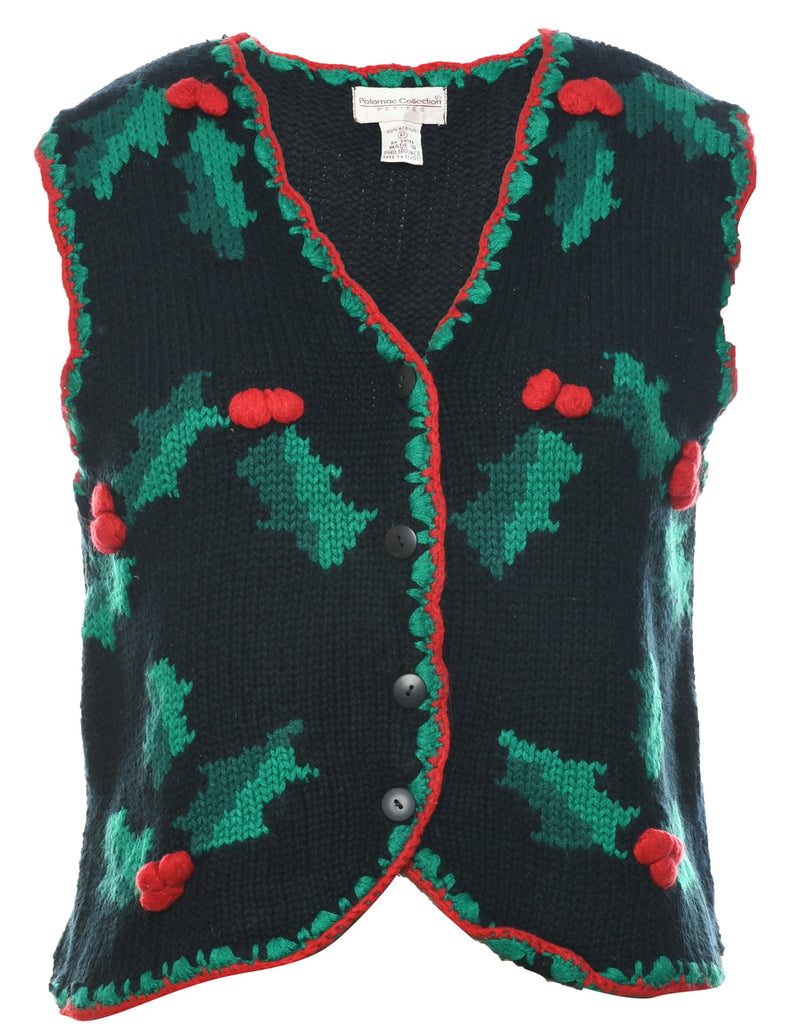 Embroidered Christmas Vest - L