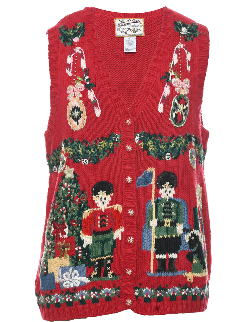 Embroidered Christmas Vest - L